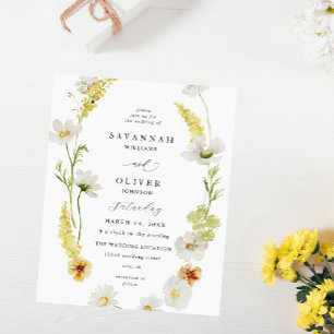 Budget White & Yellow Floral Wedding Flyer