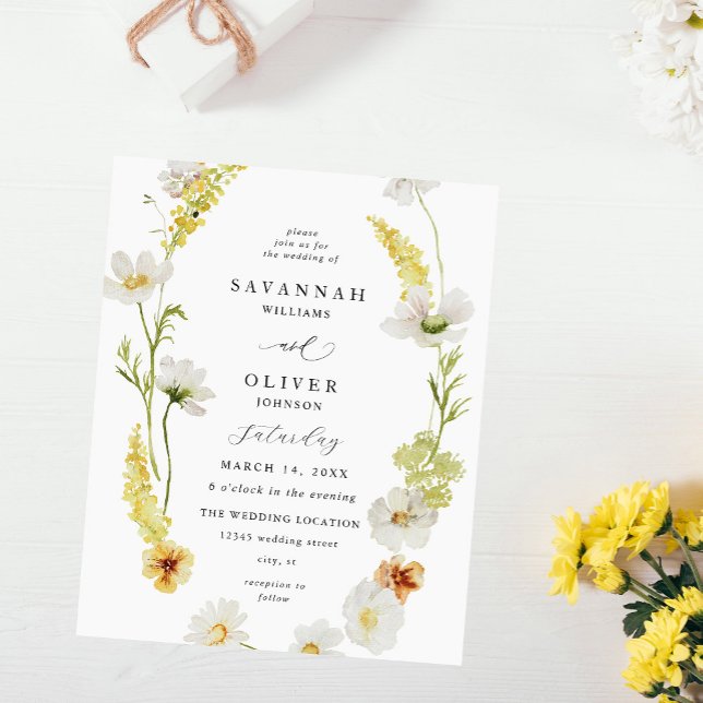 Budget White & Yellow Floral Wedding Flyer (Von Creator hochgeladen)