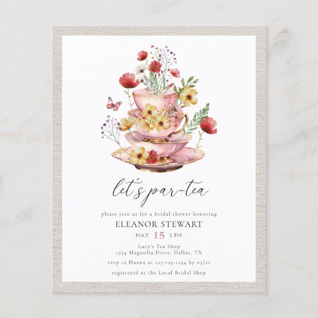 Budget Wildblume Bridal Tea Dusche Einladung Flyer (Vorne)