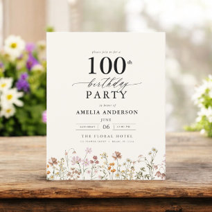 Budget Wildblume Floral 100. Geburtstag Einladung Flyer