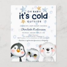 Budget Winter Arctic Animal Baby Shower Einladung
