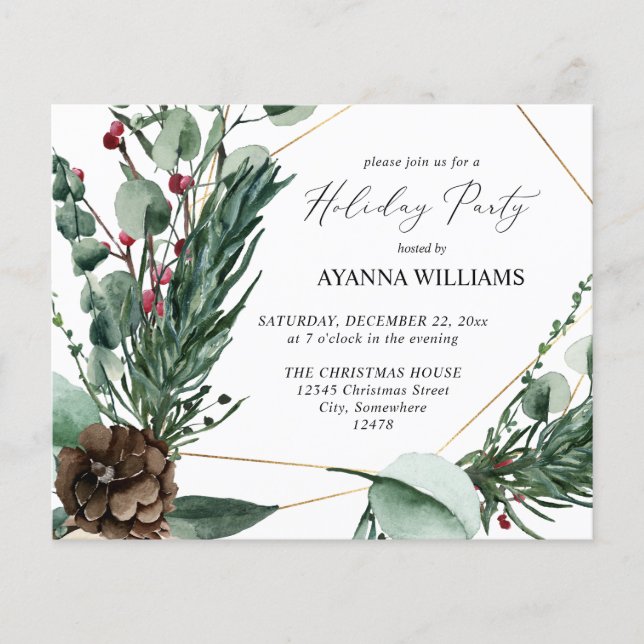 Budget Winter Berries & Pine Holiday Party Flyer (Vorne)