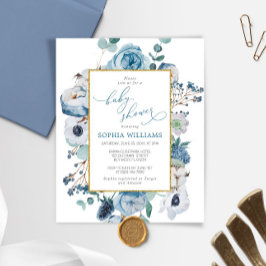 Budget Winter Blue Rose Kinderdusche Einladung