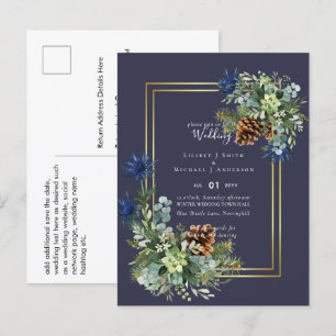 BUDGET Winter Blue Thistle Wedding lädt ein Postkarte