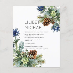 BUDGET Winter Blue Thistle Wedding Postkarte