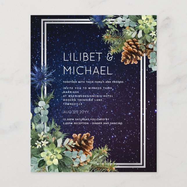 BUDGET Winter Eukalyptus Pine Cones Wedding Flyer (Vorne)
