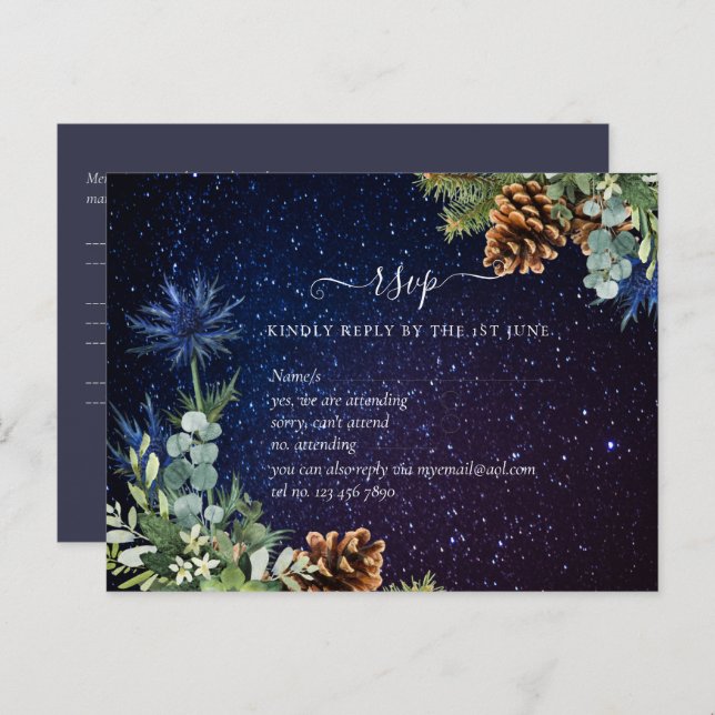 BUDGET Winter Eukalyptus Pine Cones Wedding Postkarte (Vorne/Hinten)