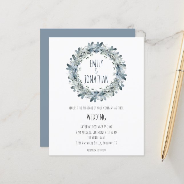 Budget Winter Floral Aquamarin Kranz Hochzeit Einl (Vorderseite/Rückseite Beispiel)