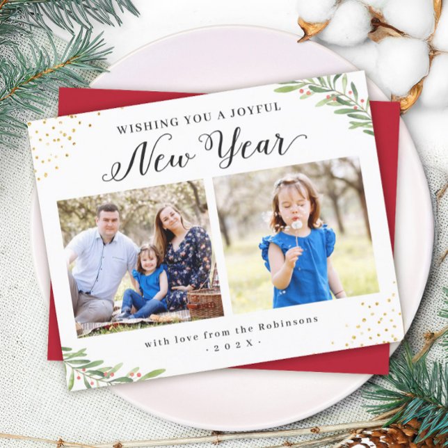 Budget Winter Foliage Happy New Year Foto Cards (Von Creator hochgeladen)