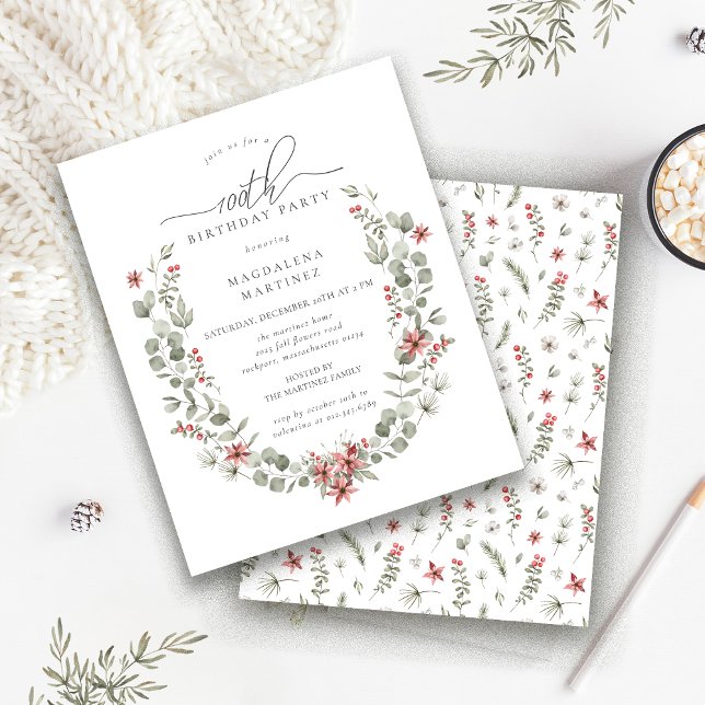 Budget Winter Greenery Red Floral 100. Geburtstag (Von Creator hochgeladen)