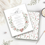 Budget Winter Greenery Red Floral 60. Geburtstag<br><div class="desc">Moderne Salbeigrün Wasserfarbe Boho botanische Rahmen ist mit kleinen poinsettia Blume betont.</div>