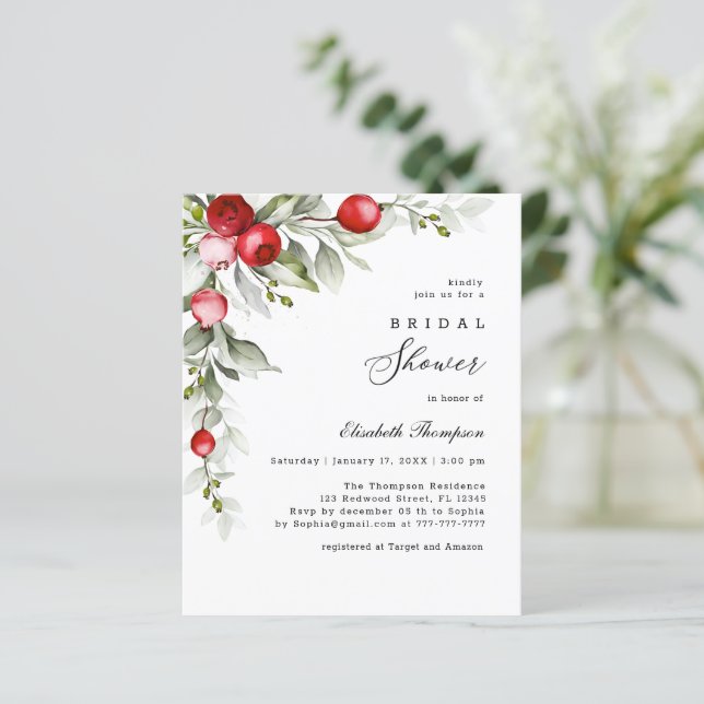 Budget Winter Holly Berry Brautparty Flyer (Stehend Vorderseite)