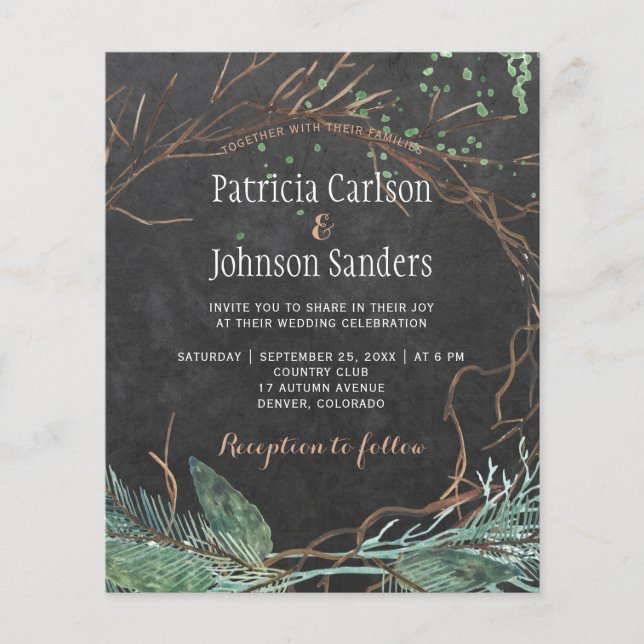 Budget Winter Naturchalkboard Hochzeitseinladung Flyer (Vorne)