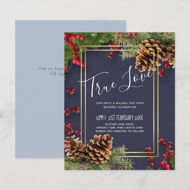 BUDGET Winter Red Berries Pine Cones Wedding (Vorne/Hinten)
