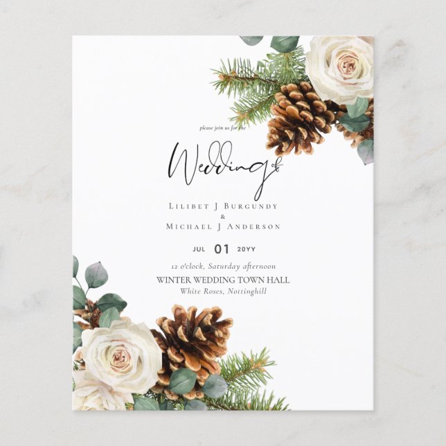 BUDGET Winter Wedding Eukalyptus Grüne Rose Flyer (Vorne)