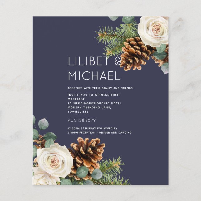 BUDGET Winter Wedding Eukalyptus Grüne Rose Flyer (Vorne)