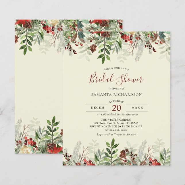 Budget Winter Wedding Floral Berry Brautparty (Vorne/Hinten)