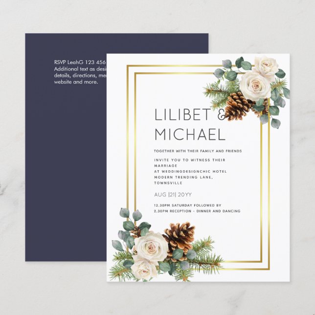 BUDGET Winter Wedding White Roses Gold Dusty Blue (Vorne/Hinten)
