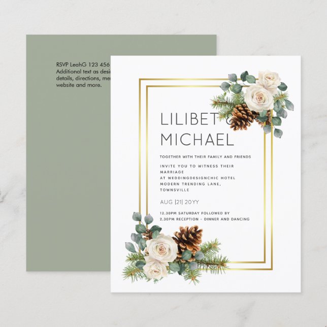 BUDGET Winter Wedding White Roses Gold Dusty Blue (Vorne/Hinten)