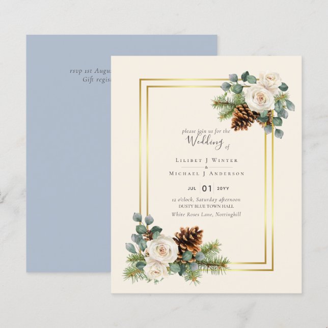 BUDGET Winter Wedding White Roses Gold Dusty Blue (Vorne/Hinten)