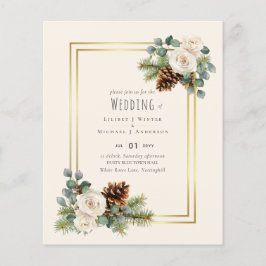 BUDGET Winter Wedding White Roses Gold Dusty Blue Flyer