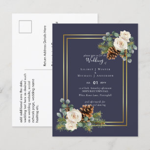 BUDGET Winter Wedding White Roses Gold Dusty Blue Postkarte