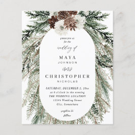 Budget Winter White Floral & Pine 2 Hochzeit Flyer