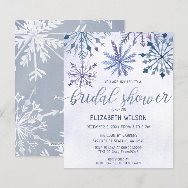 Budget Winter Wonderland Bridal Dusche Einladung (Vorne/Hinten)