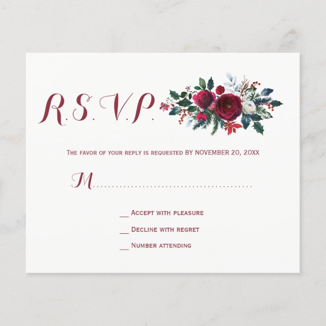 Budget Winterburgund Blumenzwiebelhochzeit Rsvp FL Flyer (Vorne)