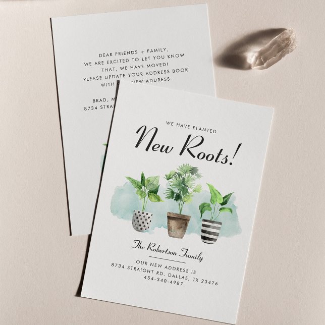 Budget Wir haben die Ankündigung "New Roots Moving Flyer (New Roots Plants Watercolor Moving Announcement)