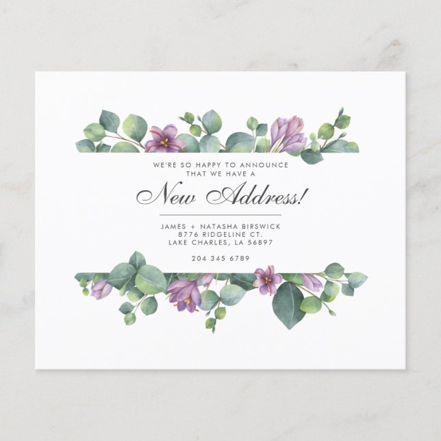 Budget Wir haben die Eukalyptus Floral Moving Card (Vorderseite)
