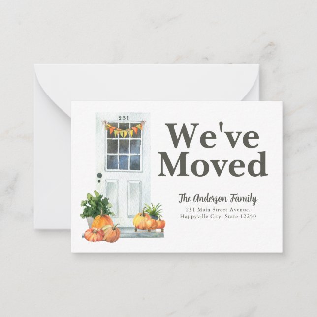 Budget Wir haben die Tür Pumpkin Fall Moving Card  Mitteilungskarte (Vorderseite)