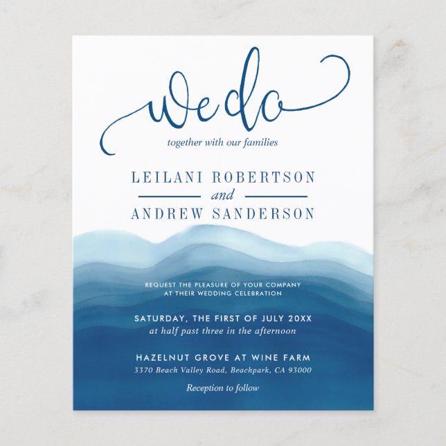 Budget Wir machen Blue Watercolor Hochzeit Einladu (Vorderseite)