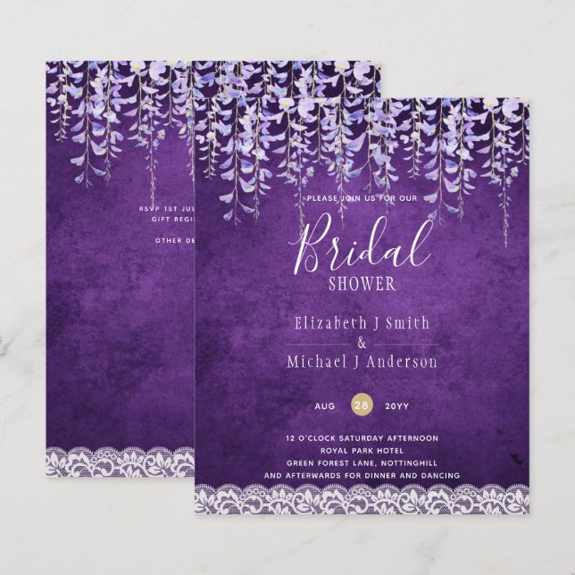 BUDGET Wisteria Floral Lace BRAUTPARTY INVITE (Vorne/Hinten)