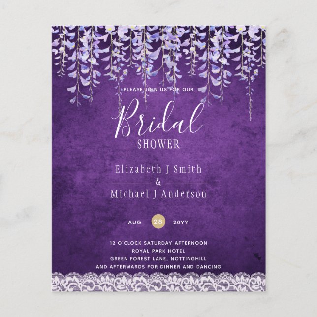 BUDGET Wisteria Floral Lace BRAUTPARTY INVITE Flyer (Vorne)