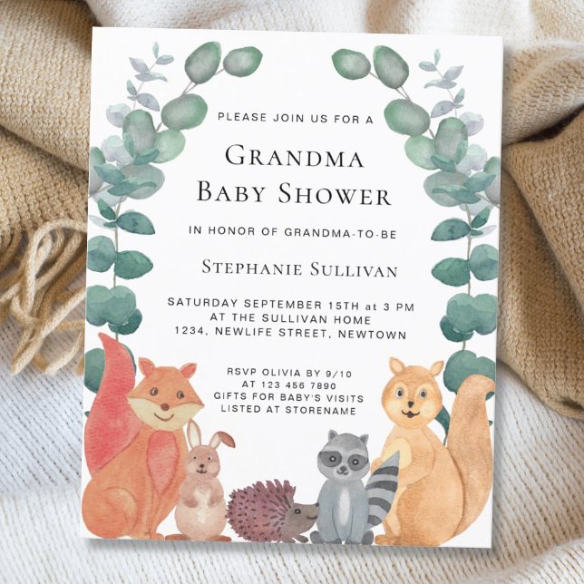 Budget Woodland Animals Grandma Baby Shower Einlad (Von Creator hochgeladen)