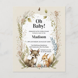 Budget Woodland Creatures Babydusche einladen Flyer