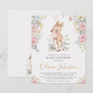 BUDGET Woodland Deer Floral Baby Dusche Einladung
