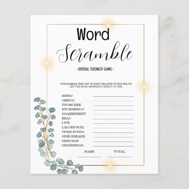 Budget Word Scrumble Brautparty Game (Vorderseite)