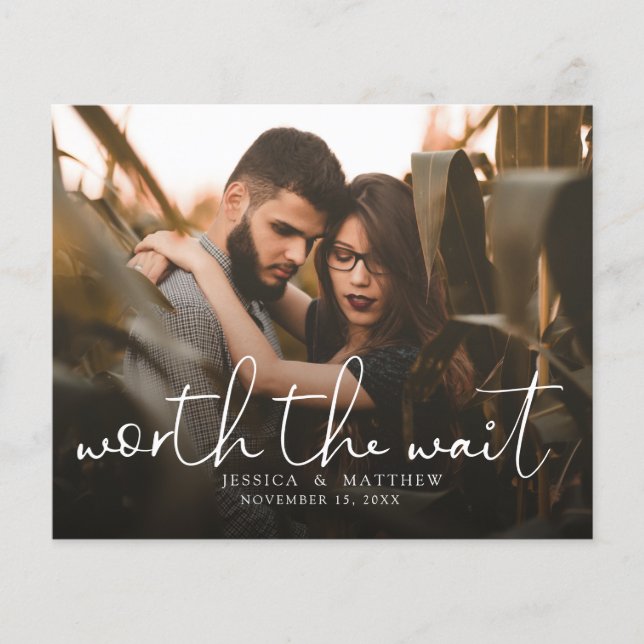 Budget Worth the Wait Wedding Foto Script Modern (Vorderseite)