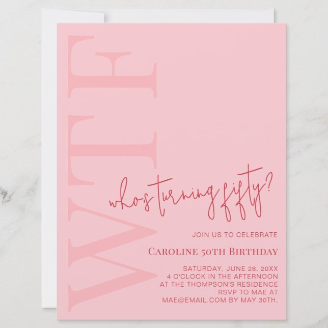 Budget WTF Who's Turning Fifty | Pink Red Birthday (Vorderseite)