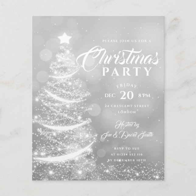 Budget Xmas Party Sparkle Silver Holiday Einladung Flyer (Vorne)