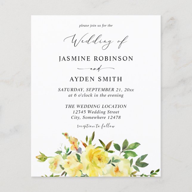 Budget Yellow Floral Wedding Flyer (Vorne)