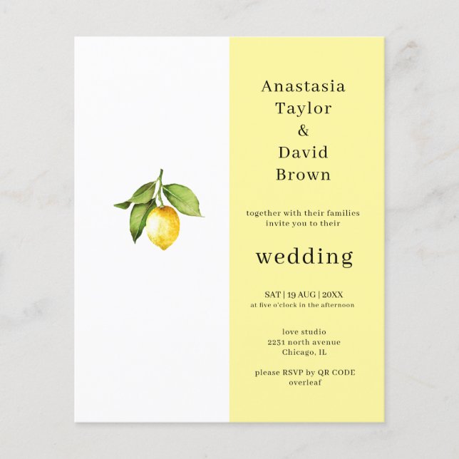 Budget Yellow Lemon QR Code Einladung Hochzeit (Vorderseite)