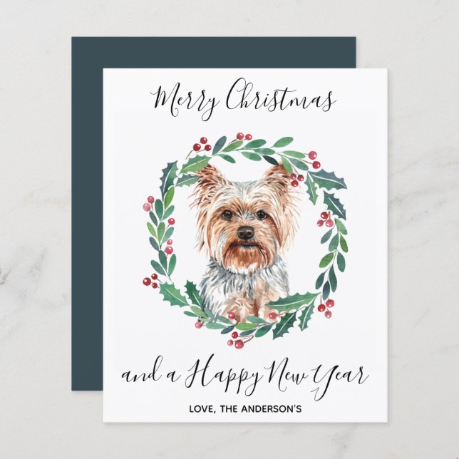 Budget Yorkshire Terrier Dog Frohe Weihnachtskarte (Vorne/Hinten)