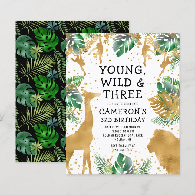 Budget Young Wild 3. Geburtstag Einladung (Vorne/Hinten)