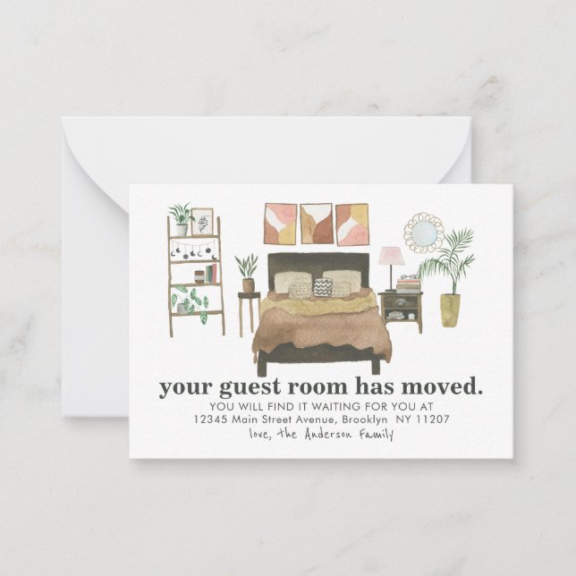 Budget Zimmer Moved Boho Chic Schlafzimmerbewegung Mitteilungskarte (Vorderseite)