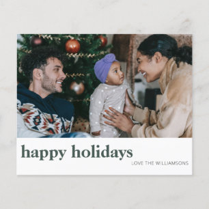 Budget Zwei Foto Minimal Green Happy Holidays Card