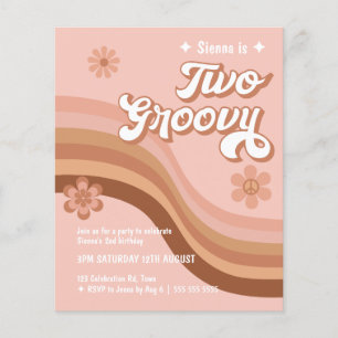 Budget Zwei Groovy Retro Daisy Birthday Einladung