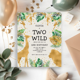 Budget Zwei Wild Ecru Gold 2. Geburtstag Einladung